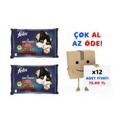 Felix Multipack Sığır Ve Tavuk Etli Yetişkin Yaş Kedi Maması 4X85gr 12'Li Paket