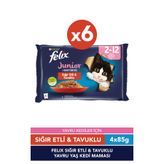 FELIX Sığır Etli ve Tavuklu Yavru Yaş Kedi Maması 4 x 85 g x 6 Adet