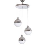 Fer Avize Rima Modern Retro Rustik Krom Beyaz Camlı Sarkıt Salon - Mutfak - Yatak Odası 3 Lü Avize