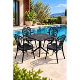 Ferforje Görünümlü Plastik Masa Sandalye Takımı – Bahçe & Balkon Seti - 4 Sandalye + 1 Masa - Siyah