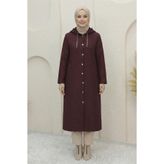FERHEL Kadın Uzun Kapitone Kaban -Bordo