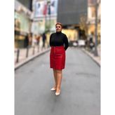 Fermuarlı Deri Mini Etek - Kırmızı - XL