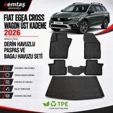 Fiat Egea Cross Wagon Üst Kademe 2026 Araca Özel Derin Havuzlu Paspas ve Bagaj Havuzu Seti Semtaş - Siyah