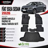 Fiat Egea Sedan 2026 Araca Özel Derin Havuzlu Paspas ve Bagaj Havuzu Seti Semtaş - Siyah