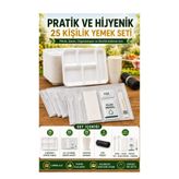figanlar ambalaj FGN 5 Bölmeli Köpük Tabildot Kullan At Piknik Yemek Seti 6’lı Çatal Kaşık Peçete Karton Bardak 25 KİŞİLİK