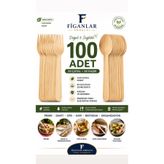 figanlar ambalaj Tahta Çatal Kaşık Seti 100 Adet (50 Çatal + 50 Kaşık) 16 cm Doğal Ahşap Tek Kullanımlık