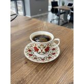 Fincan Aşkı 6 Kişilik Türk Kahvesi Fincan Takımı, Çiçek Desenli Porselen, Bakır Cezve Hediy - Renkli