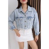 Fiori Denim Crop Ceket - L - Mavi