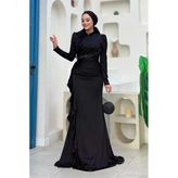 Fırfır Detaylı Abiye Elbise 7011 Siyah