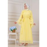 Fırfır Detaylı Lora Elbise-Sarı