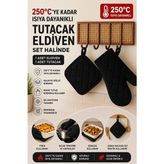 Fırın Eldiveni Fırın Tutacağı Premium Isı Geçirmez Mutfak Eldiveni Tutacak Isıya Dayanıklı Eldiven - 17 x 27 - Siyah