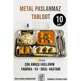Fithome Metal Paslanmaz Çelik Yemek Tabldot Servis Tabağı Fabrika Hastane Okul Çok Amaçlı Kullanım - 10 Adet