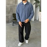 Fitilli Kadife Oversize Gömlek - XL - Bebe Mavisi