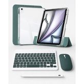 Five-E Apple iPad Air 11 M4 Foldex Yatay ve Dikey Standlı Türkçe Klavye Mouse Kalem ve Kılıf Seti - Koyu Yeşil