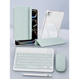 Five-E Apple iPad Pro 11 M4 Foldex Yatay ve Dikey Standlı Türkçe Klavye Mouse Kalem ve Kılıf Seti A2836 A2837 - Açık Yeşil
