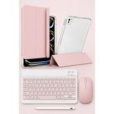 Five-E Apple iPad Pro 13 M5 Foldex Yatay ve Dikey Standlı Türkçe Klavye Mouse Kalem ve Kılıf Seti A3360 A3361 - Pembe