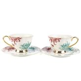 Fleur Beyaz Çiçek Desenli Porselen Çay Fincan Seti, 2'li, 200cc, Altın Detaylı, 4 Parça 2KİŞİLİK
