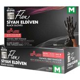 Flex Tpe Siyah Eldiven 100 Adet Medium - Tek Kullanımlık Koruyucu Eldiven