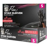 Flex Tpe Siyah Eldiven 100 Adet Small - Tek Kullanımlık Hijyen Eldiveni
