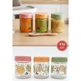 Flora 3’lü Bebek Cam Mama Kabı Seti, Sızdırmaz Conta Kapaklı Cam Mama Yoğurt Gıda Kavanozu 3X200ML - Renk