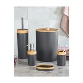 Flosoft Bambu Desenli Yuvarlak 5'li Banyo Seti Gri