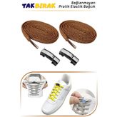 Foottab Takbırak Mıknatıslı Lastikli Ayakkabı Bağcığı, Akıllı Bağcık, Bot, Çocuk, Spor Converse Bağcık Kahve