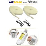Foottab Takbırak Mıknatıslı Lastikli Ayakkabı Bağcığı, Akıllı Bağcık, Çocuk, Spor Converse Nike Bağcık, Krem