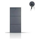 Formood Kilitli 3'lü Metal Ayakkabılık Modern Tasarım 15 cm Derinlikli 3 Kapaklı Antrasit Ral 7016 - Gri