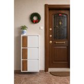 formood Üçlü Metal Ayakkabılık Beyaz Ahşaplı ABD CEVİZ MDF DİKEY
