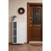 formood Üçlü Metal Ayakkabılık Beyaz Ahşaplı ANTRASİT MDF DİKEY