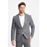 Frappoli Jasino Erkek Gri Pamuklu Likralı Slim Fit Örme Esneyen Mono Yaka Blazer Ceket