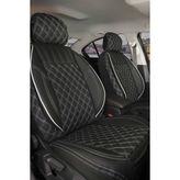 Freshstart Skoda Forman Station Wagon Uyumlu Yarı Deri Oto Koltuk Kılıfı Siyah Beyaz Petra Serisi - Siyah - Beyaz
