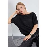 Fulla Moda Ajurlu Kayık Yaka Salaş Triko Bluz