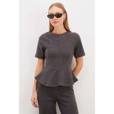 Fulla Moda Arkası Fermuarlı Selanik Örme Peplum Bluz