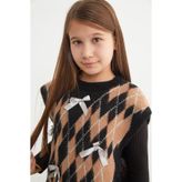 Fulla Moda Baklava Desenli Fiyonklu Kız Çocuk Süveter