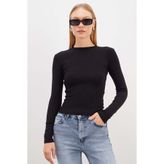 Fulla Moda Basic Bisiklet Yaka Slim Fit Crop Bluz
