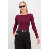 Fulla Moda Basic Kayık Yaka Slim Fit Bluz