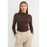 Fulla Moda Basic Yanları Drapeli Dik Yaka Modal Bluz