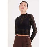 Fulla Moda Çiçek Dantelli Dik Yaka Transparan Bluz