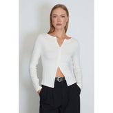 Fulla Moda Çift Fermuarlı Bisiklet Yaka Slim Fit Bluz