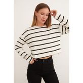 Fulla Moda Çizgili Crop İnce Triko Kazak