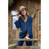 Fulla Moda Düğmeli Geniş Kol Crop Jean Gömlek