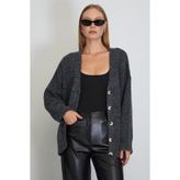 Fulla Moda Düğmeli V Yaka Oversize Triko Hırka