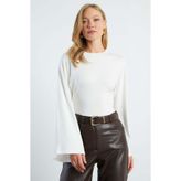 Fulla Moda Geniş Kol Bisiklet Yaka Modal Bluz