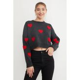 Fulla Moda Kalp Nakışlı Crop Triko Kazak