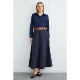 Fulla Moda Kemerli Pileli Maxi Boy Etek