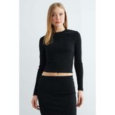 Fulla Moda Taşlı Simli Bisiklet Yaka Bluz