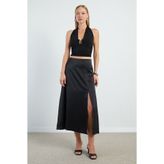 Fulla Moda Yırtmaçlı Maxi Boy Saten Etek