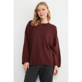 FullaModa Basic Bisiklet Yaka Salaş Triko Kazak - Bordo - M - L