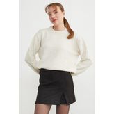 FullaModa Basic Bisiklet Yaka Salaş Triko Kazak - Ekru - M - L